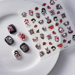 5D Embossed Halloween Nail Art Decals - Skull Skeleton Witch Bat Blood Drop