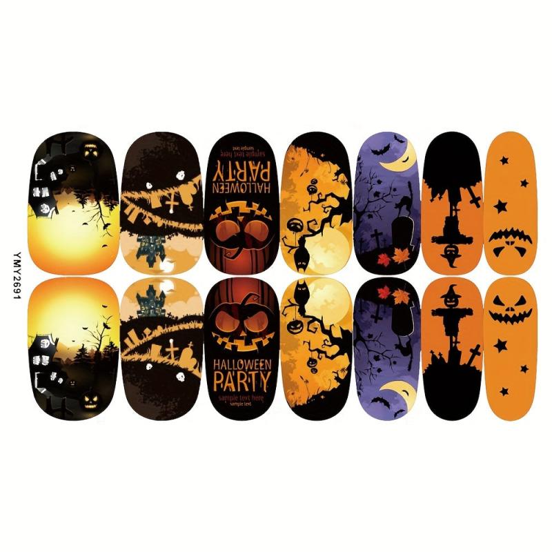 10 Sheets Halloween Nail Wraps Stickers with 2 Nail Files