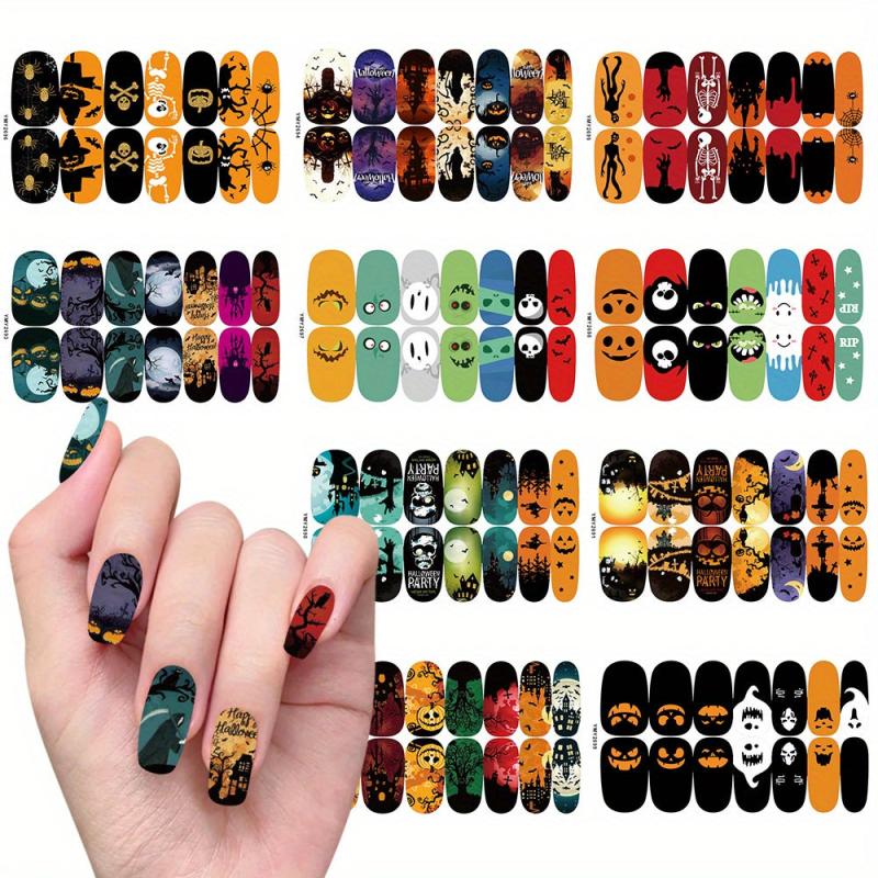 10 Sheets Halloween Nail Wraps Stickers with 2 Nail Files