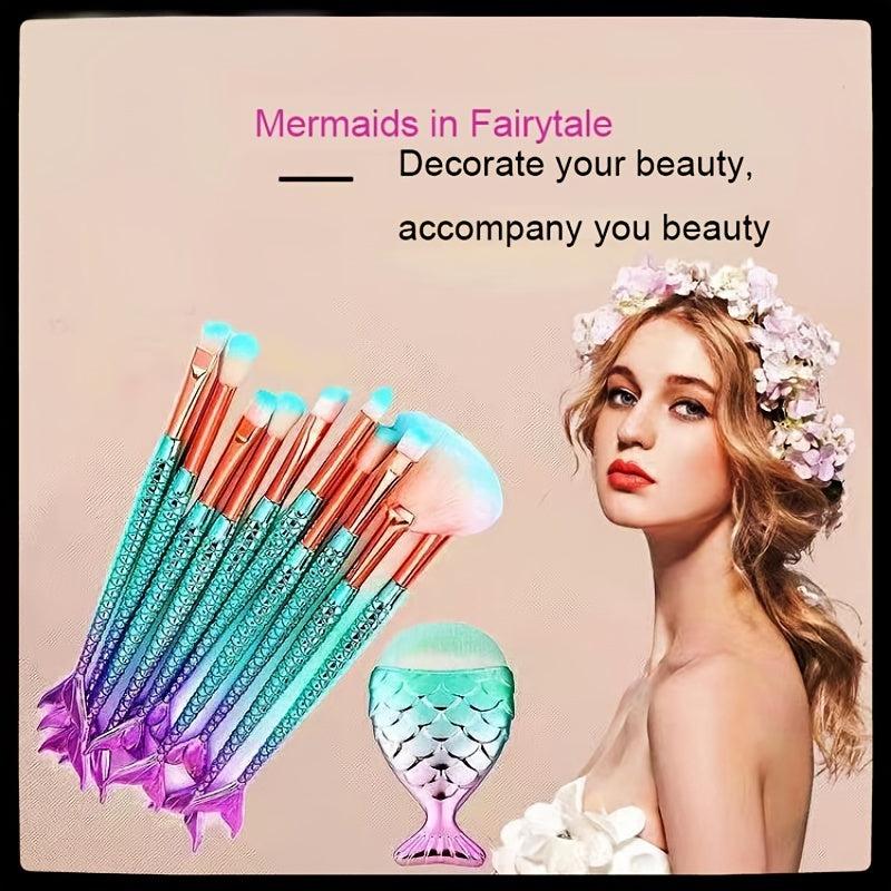 11pcs Mermaid Makeup Brushes Set Eye Shadow Brushes Eyeliner Brush