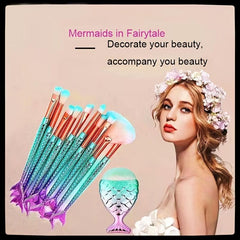 11pcs Mermaid Makeup Brushes Set Eye Shadow Brushes Eyeliner Brush