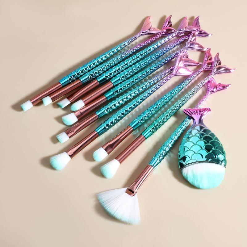 11pcs Mermaid Makeup Brushes Set Eye Shadow Brushes Eyeliner Brush