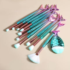 11pcs Mermaid Makeup Brushes Set Eye Shadow Brushes Eyeliner Brush