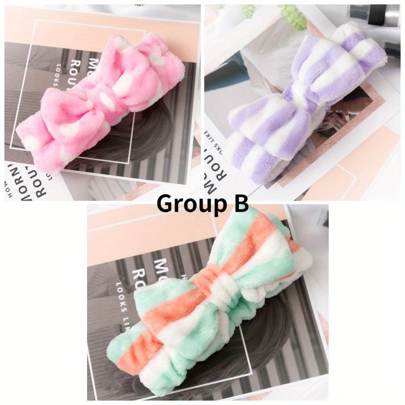 3 Pcs Spa Headband Bowtie Makeup Headband Fuzzy Coral Fleece Headband