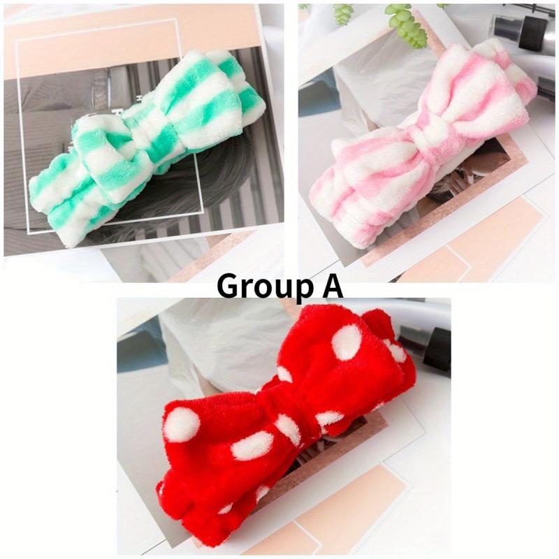 3 Pcs Spa Headband Bowtie Makeup Headband Fuzzy Coral Fleece Headband