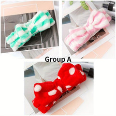 3 Pcs Spa Headband Bowtie Makeup Headband Fuzzy Coral Fleece Headband