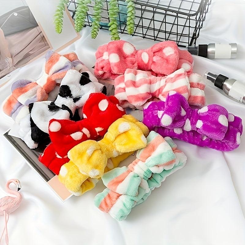 3 Pcs Spa Headband Bowtie Makeup Headband Fuzzy Coral Fleece Headband