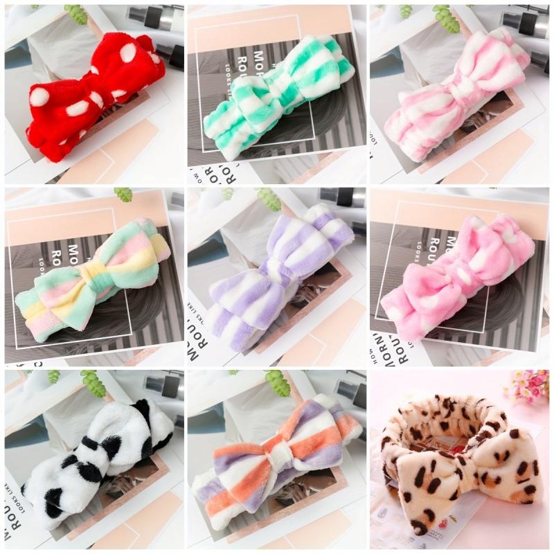 3 Pcs Spa Headband Bowtie Makeup Headband Fuzzy Coral Fleece Headband