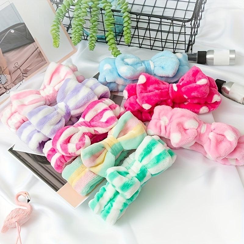 3 Pcs Spa Headband Bowtie Makeup Headband Fuzzy Coral Fleece Headband