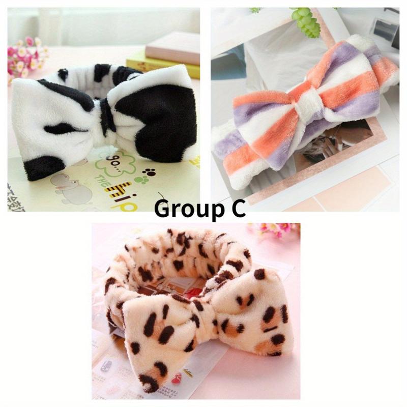 3 Pcs Spa Headband Bowtie Makeup Headband Fuzzy Coral Fleece Headband