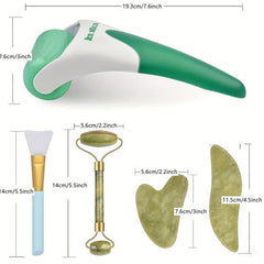 6-In-1 Facial Massage Kit: Ice Roller, Jade Roller, Gua Sha Tool, Silicone Brush