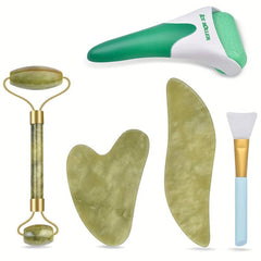 6-In-1 Facial Massage Kit: Ice Roller, Jade Roller, Gua Sha Tool, Silicone Brush