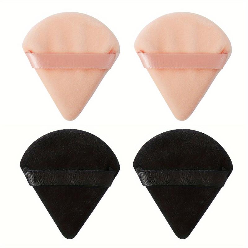 4pcs Fan Shape Powder Puff Set Soft Velvet Makeup Puffs With Strap