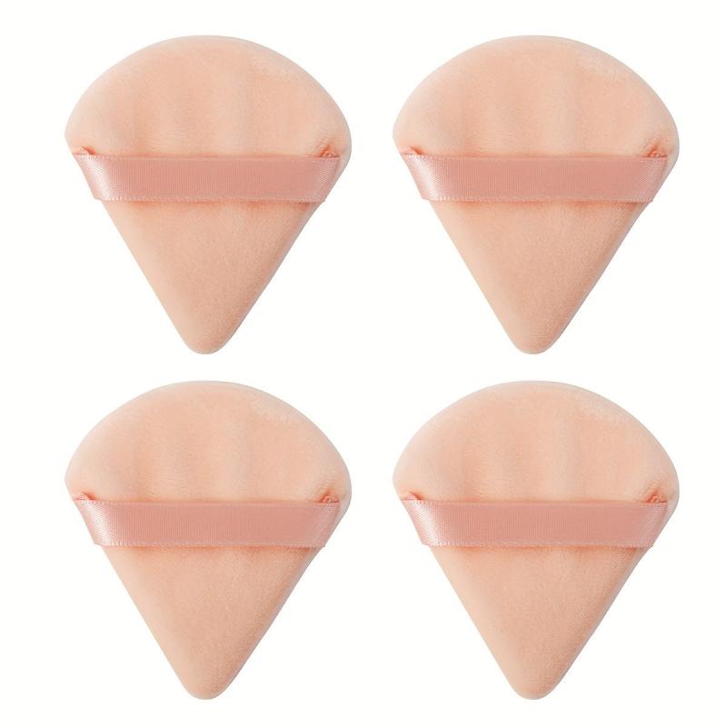 4pcs Fan Shape Powder Puff Set Soft Velvet Makeup Puffs With Strap