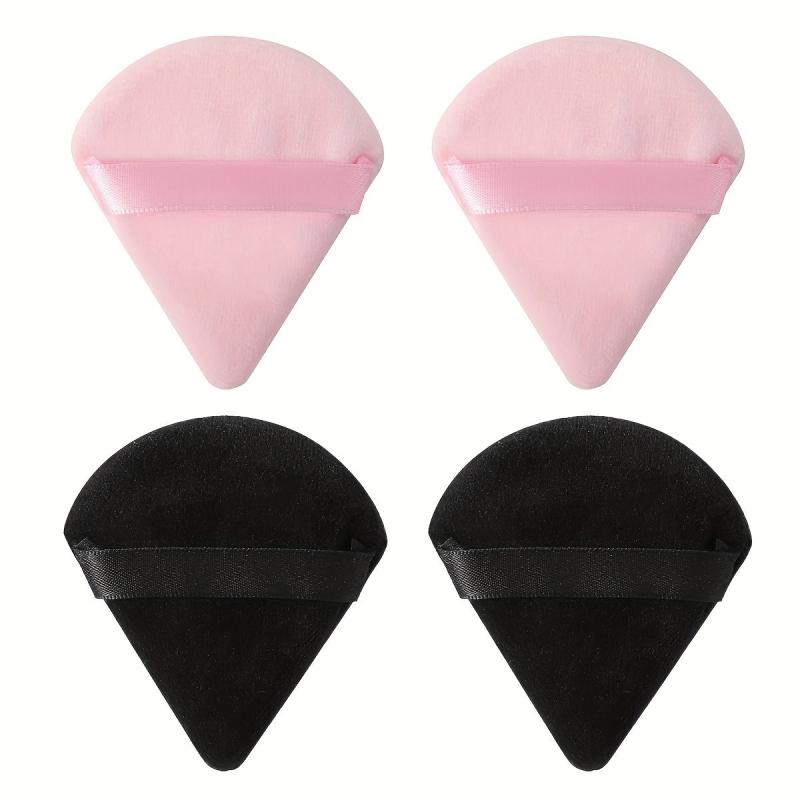 4pcs Fan Shape Powder Puff Set Soft Velvet Makeup Puffs With Strap