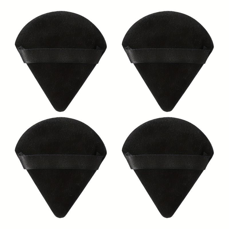 4pcs Fan Shape Powder Puff Set Soft Velvet Makeup Puffs With Strap