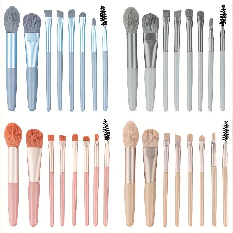 8pcs Travel Makeup Brush Set for Eyes Face Cheeks Compact and Convenient Bea