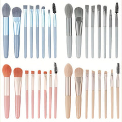 8pcs Travel Makeup Brush Set for Eyes Face Cheeks Compact and Convenient Bea