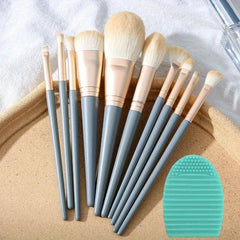 10Pcs Makeup Brushes Set With Powder Puff Brush Cleaner Pad