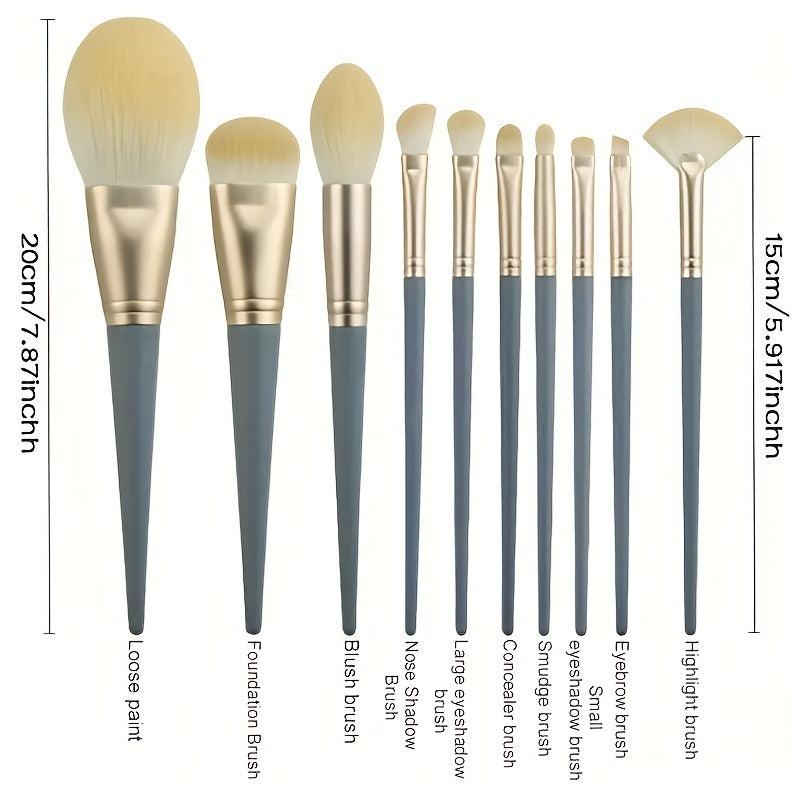 10Pcs Makeup Brushes Set With Powder Puff Brush Cleaner Pad