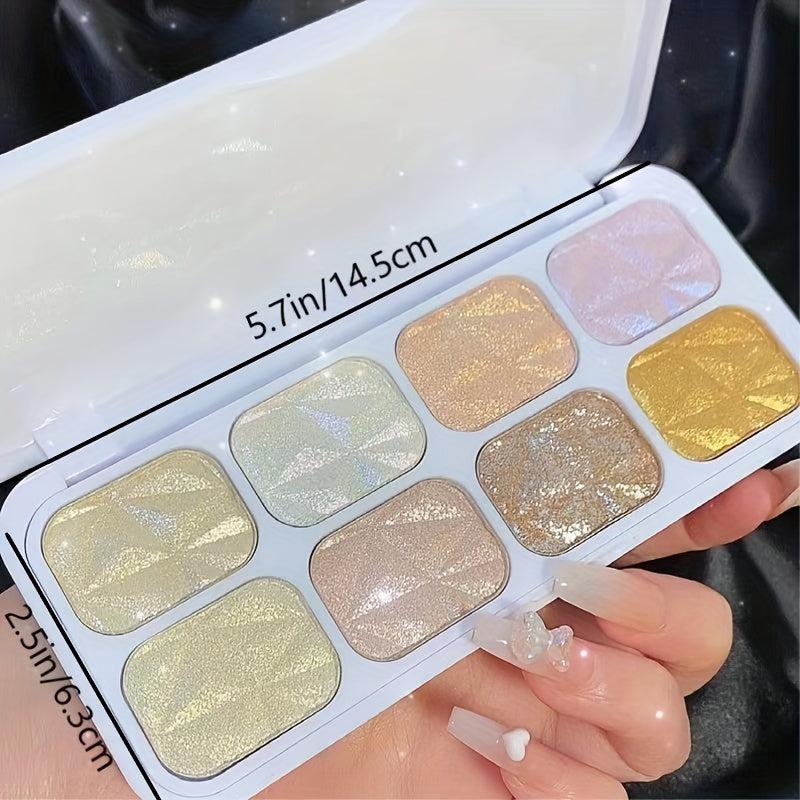 8-Color Shimmer Eyeshadow Palette with Highlighter, Diamond Sequin & Blush