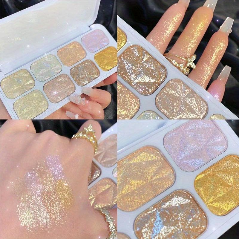 8-Color Shimmer Eyeshadow Palette with Highlighter, Diamond Sequin & Blush