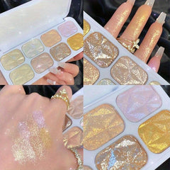 8-Color Shimmer Eyeshadow Palette with Highlighter, Diamond Sequin & Blush