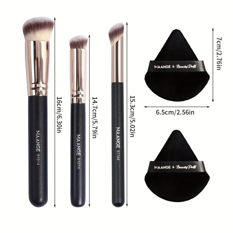 3pcs Makeup Brushes Set with 2pcs Air Cushion Powder Puff