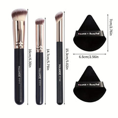 3pcs Makeup Brushes Set with 2pcs Air Cushion Powder Puff