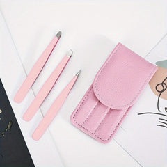 3pcs Stainless Steel Tweezers for Hair Removal Pink