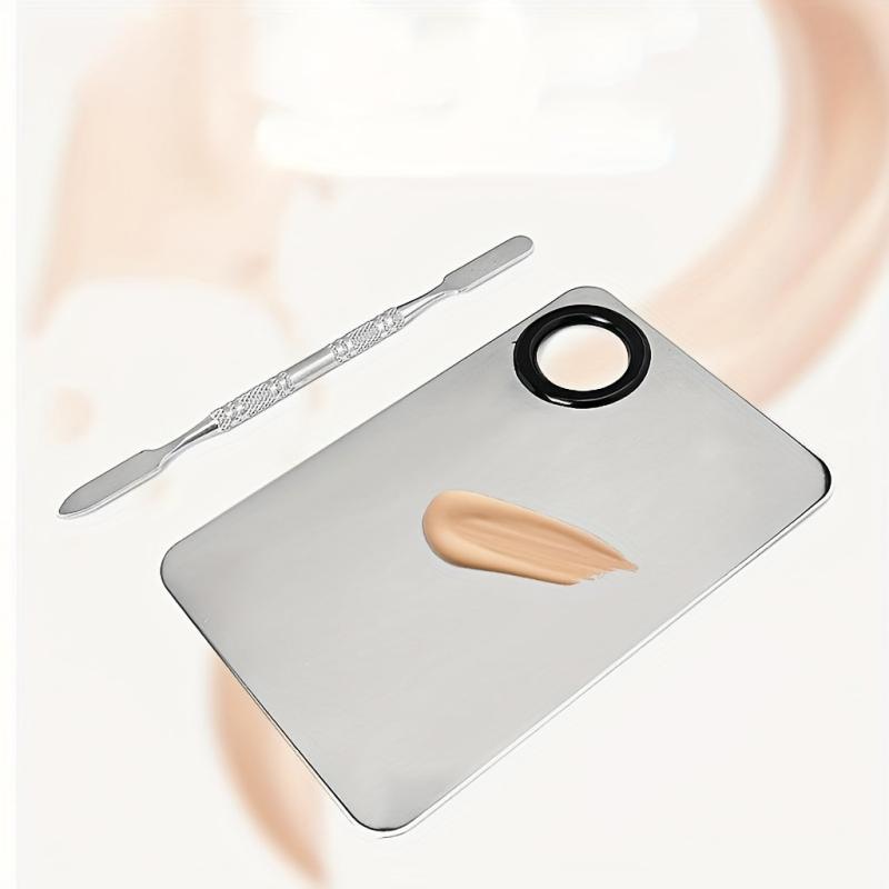 Stainless Steel Makeup Palette and Spatula Set