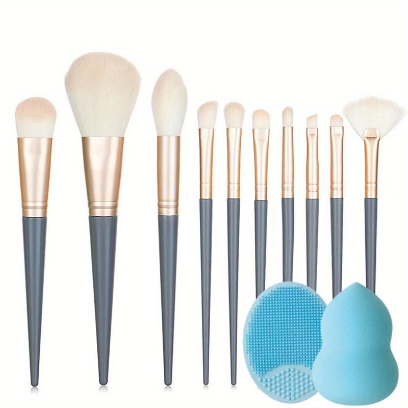 10pcs Makeup Brush Set with Sponge & Silicone Brush - Ideal for Makeup Beginners