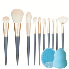 10pcs Makeup Brush Set with Sponge & Silicone Brush - Ideal for Makeup Beginners