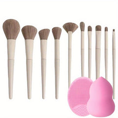 10pcs Makeup Brush Set with Sponge & Silicone Brush - Ideal for Makeup Beginners