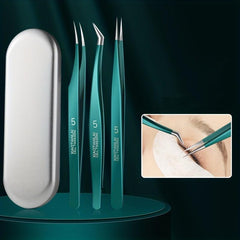 3pcs Professional Lash Tweezers Set Straight and Curved for Eyelash Extensions