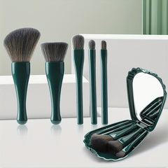 5pc Makeup Brush Set & Shell Storage Box Mirror Face Eye Shadow Blush Makeup Too