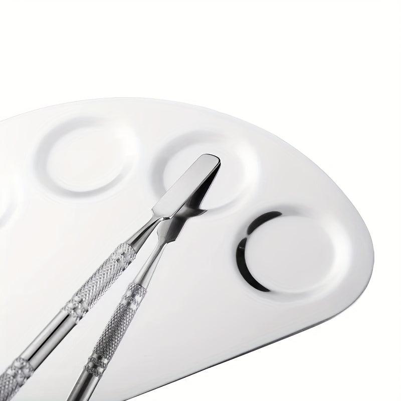 2pcs Stainless Steel Cosmetic Makeup Palette Mixing Tray With Spatula