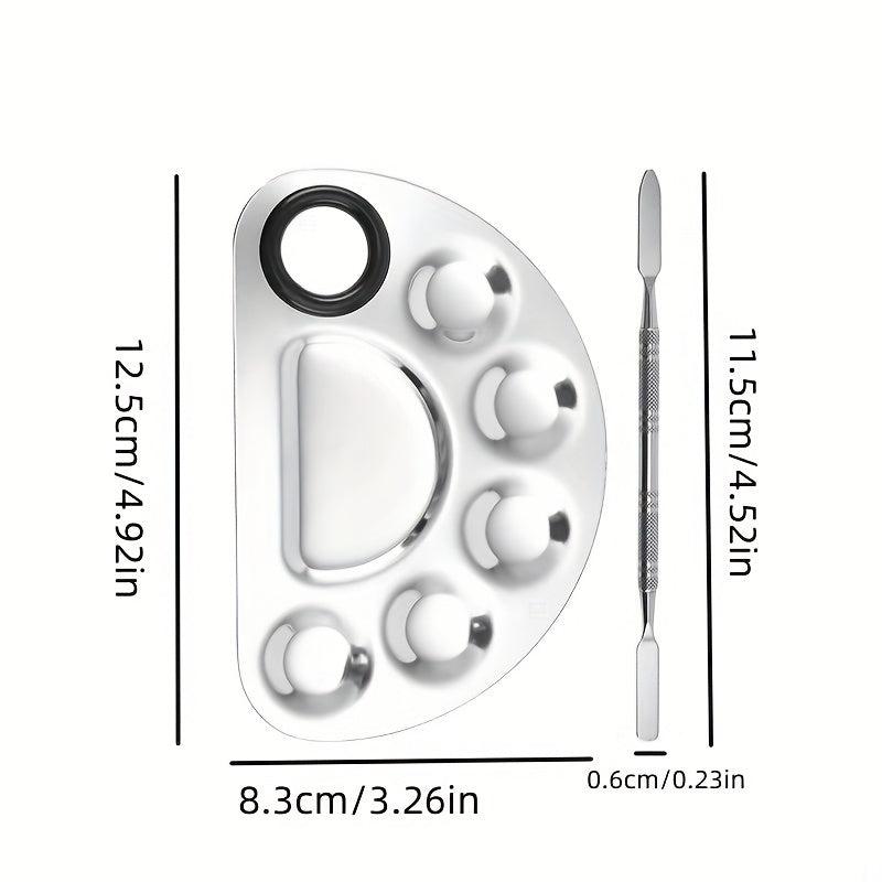 2pcs Stainless Steel Cosmetic Makeup Palette Mixing Tray With Spatula