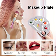 2pcs Stainless Steel Cosmetic Makeup Palette Mixing Tray With Spatula