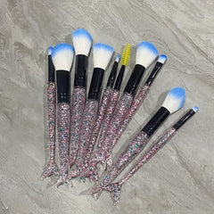 Mermaid Makeup Brush Set 10PCS Crystal Plastic Handle Synthetic Bristles