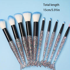 Mermaid Makeup Brush Set 10PCS Crystal Plastic Handle Synthetic Bristles