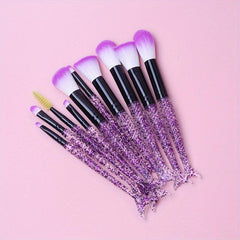 Mermaid Makeup Brush Set 10PCS Crystal Plastic Handle Synthetic Bristles