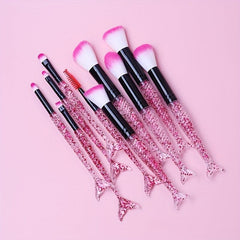 Mermaid Makeup Brush Set 10PCS Crystal Plastic Handle Synthetic Bristles