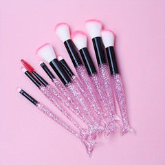 Mermaid Makeup Brush Set 10PCS Crystal Plastic Handle Synthetic Bristles