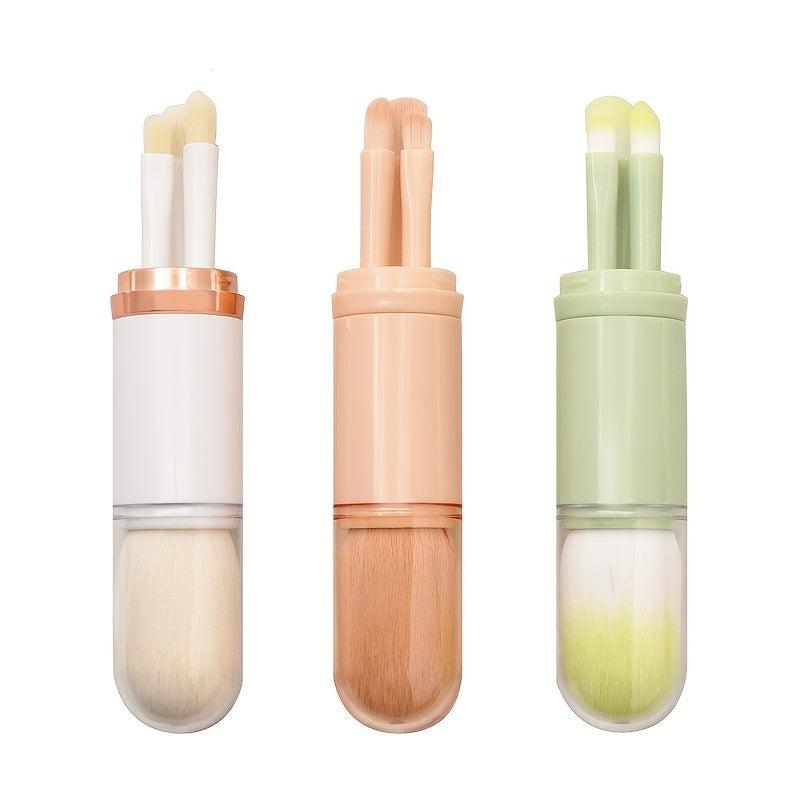 4-in-1 Retractable Makeup Brush Set - Ideal for Travel & Perfect Gift for Girls