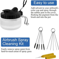 Airbrush Cleaning Kit Glass Cleaning Pot With Holder And Cleaning Tools