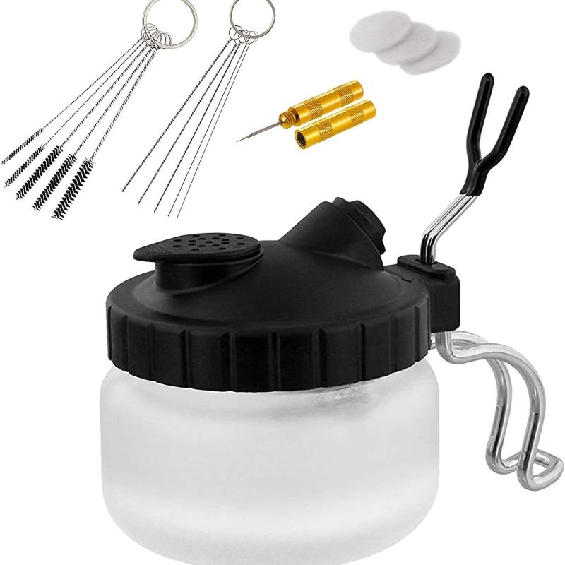 Airbrush Cleaning Kit Glass Cleaning Pot With Holder And Cleaning Tools