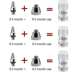 10Pcs Airbrush Nozzle Needle Cap Kit w/ Wrench Replacement Parts 0.2 0.3 0.5mm