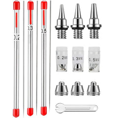 10Pcs Airbrush Nozzle Needle Cap Kit w/ Wrench Replacement Parts 0.2 0.3 0.5mm