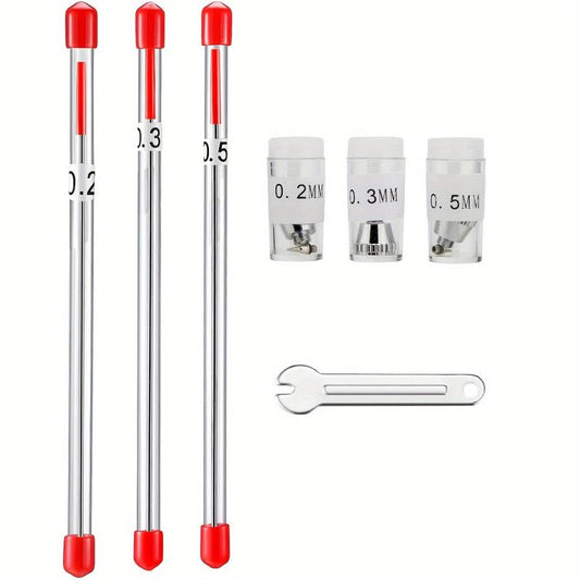 10Pcs Airbrush Nozzle Needle Cap Kit w/ Wrench Replacement Parts 0.2 0.3 0.5mm